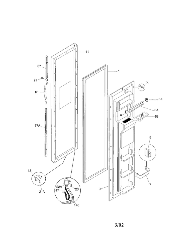 Freezer Door Diagram and Parts List for FRS20ZGGB3  Frigidaire Refrigerator