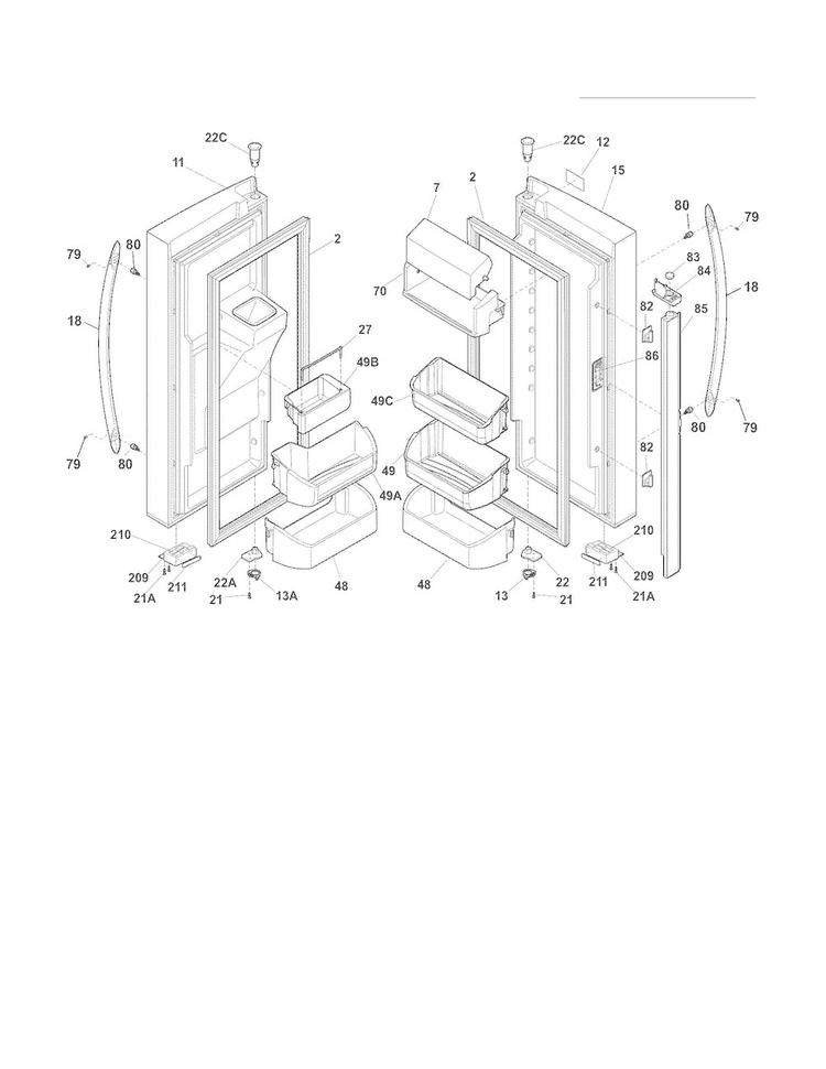 Fresh Food Door Diagram and Parts List for FGHF2344ME2  Frigidaire Refrigerator