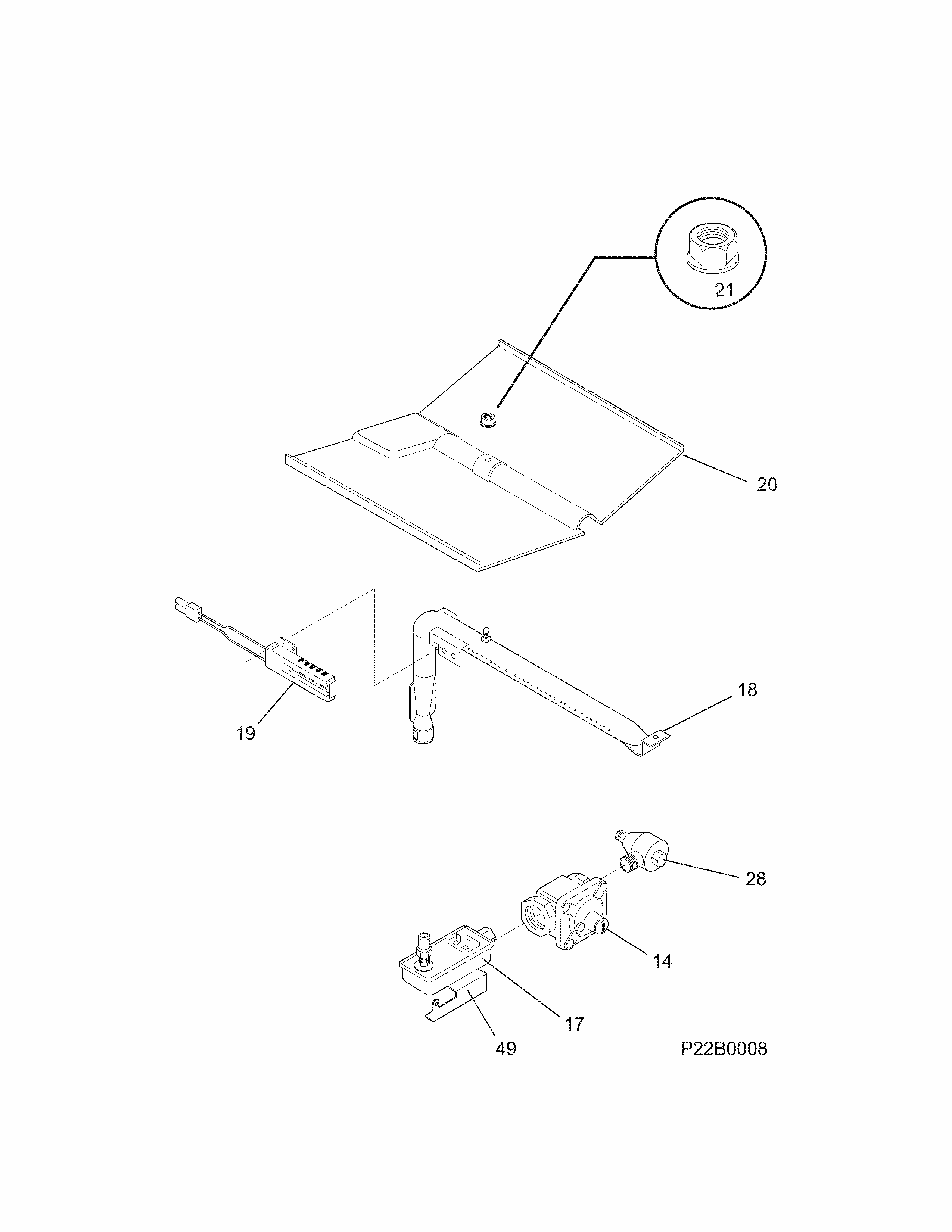 Burner Diagram and Parts List for 79045139510  Kenmore Wall Oven
