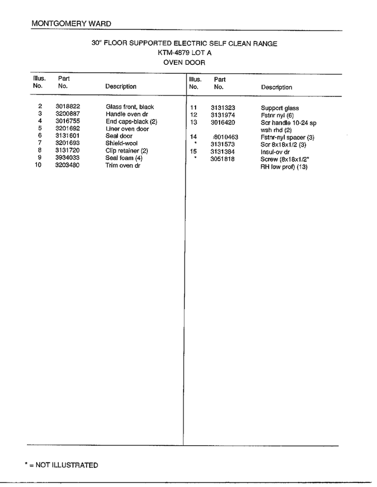 Self Clean Range/ Oven Door Page 2 Diagram and Parts List for 4879A  Frigidaire Range