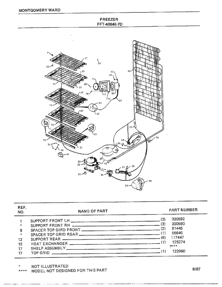 Shelf Assys, Cold Controls Diagram and Parts List for 40846-7D  Frigidaire Freezer
