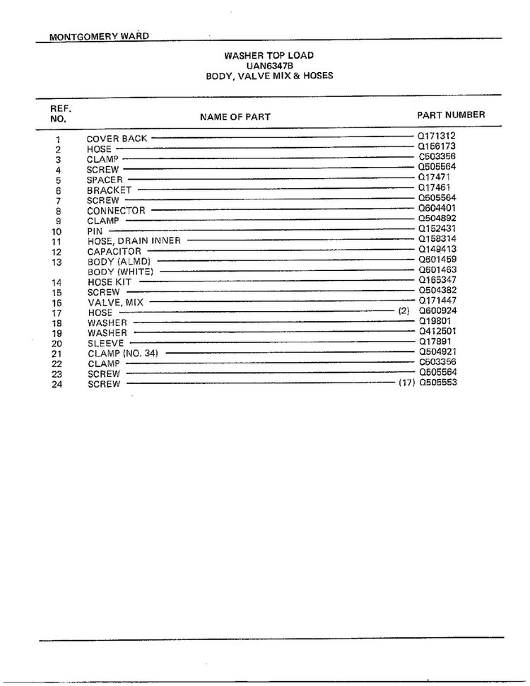 Body, Valve Mix And Hoses Page 2 Diagram and Parts List for 6347B  Frigidaire Washer