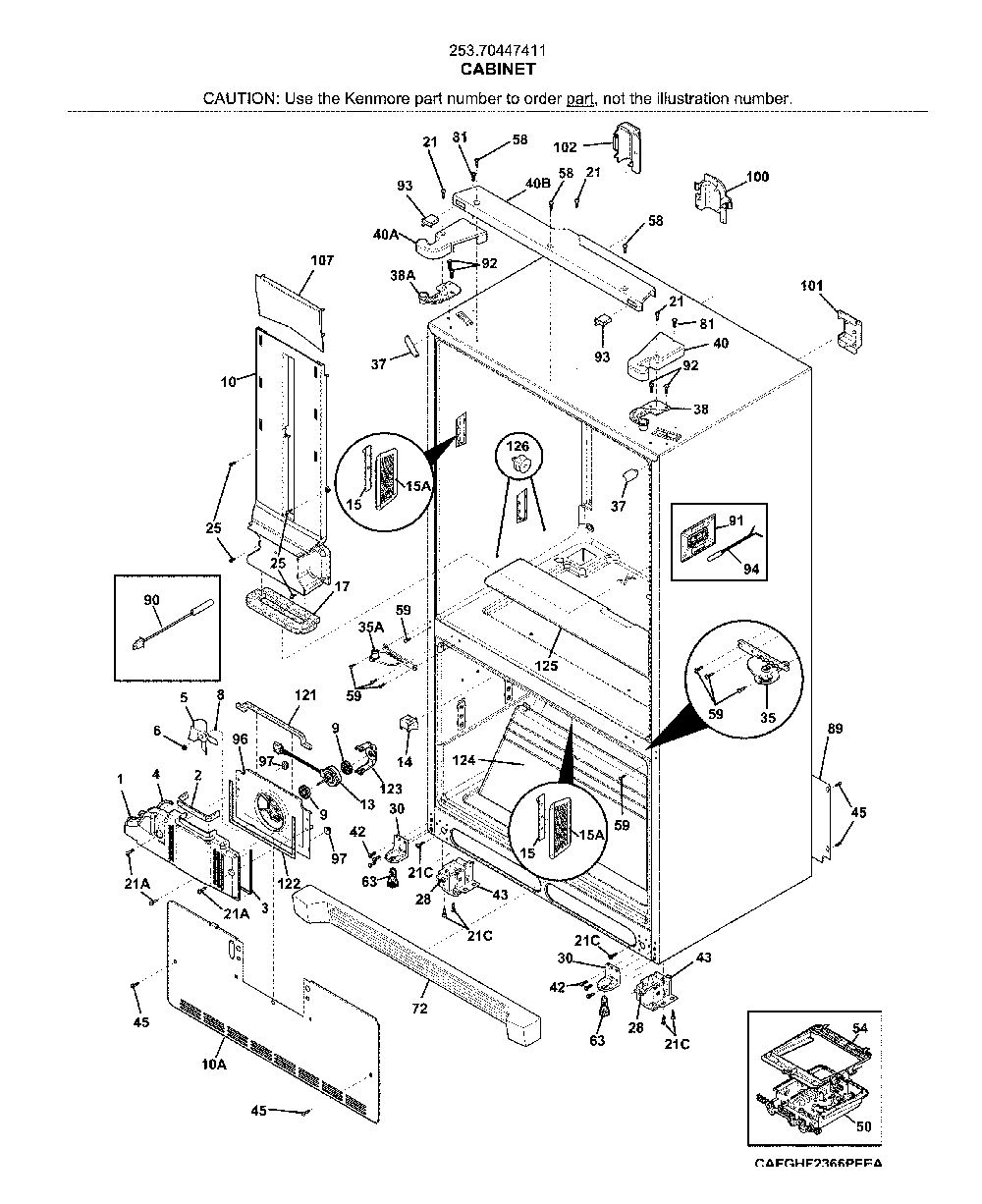 Cabinet Diagram and Parts List for 25370447411  Kenmore Refrigerator