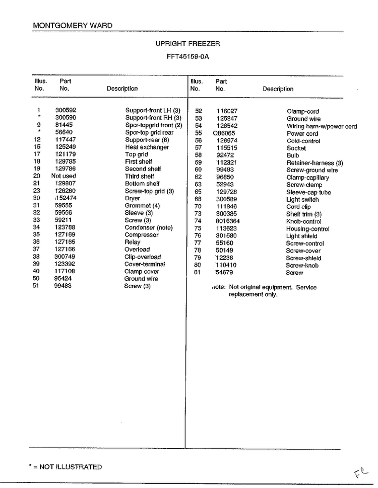Upright Freezer Page 4 Diagram and Parts List for 45159A  Frigidaire Freezer