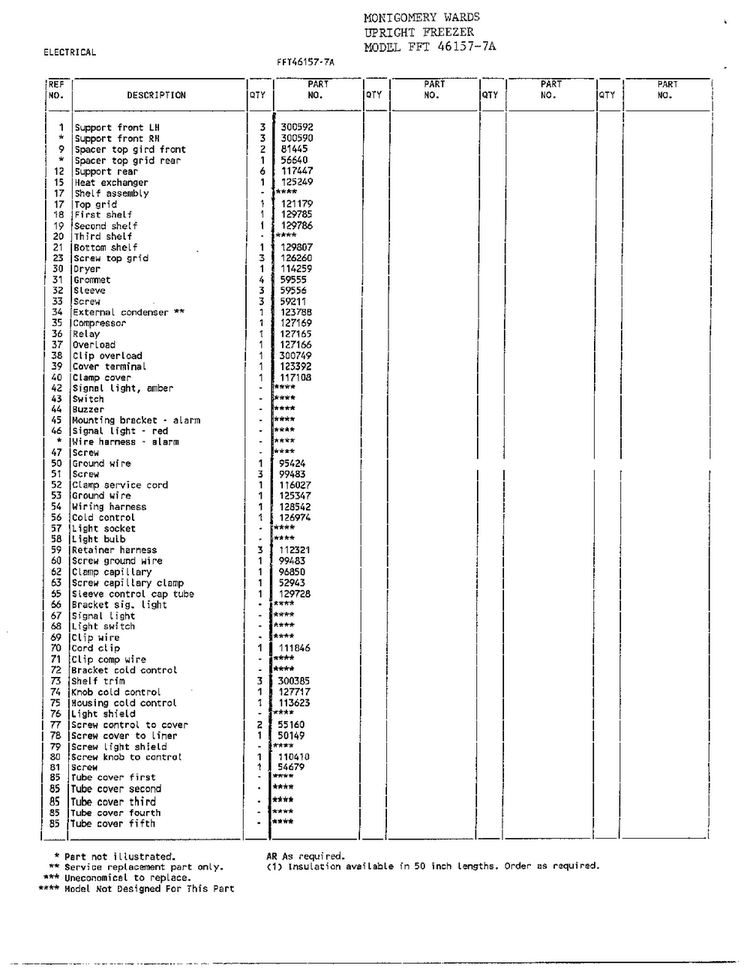 Electrical Page 2 Diagram and Parts List for 46157A  Frigidaire Freezer