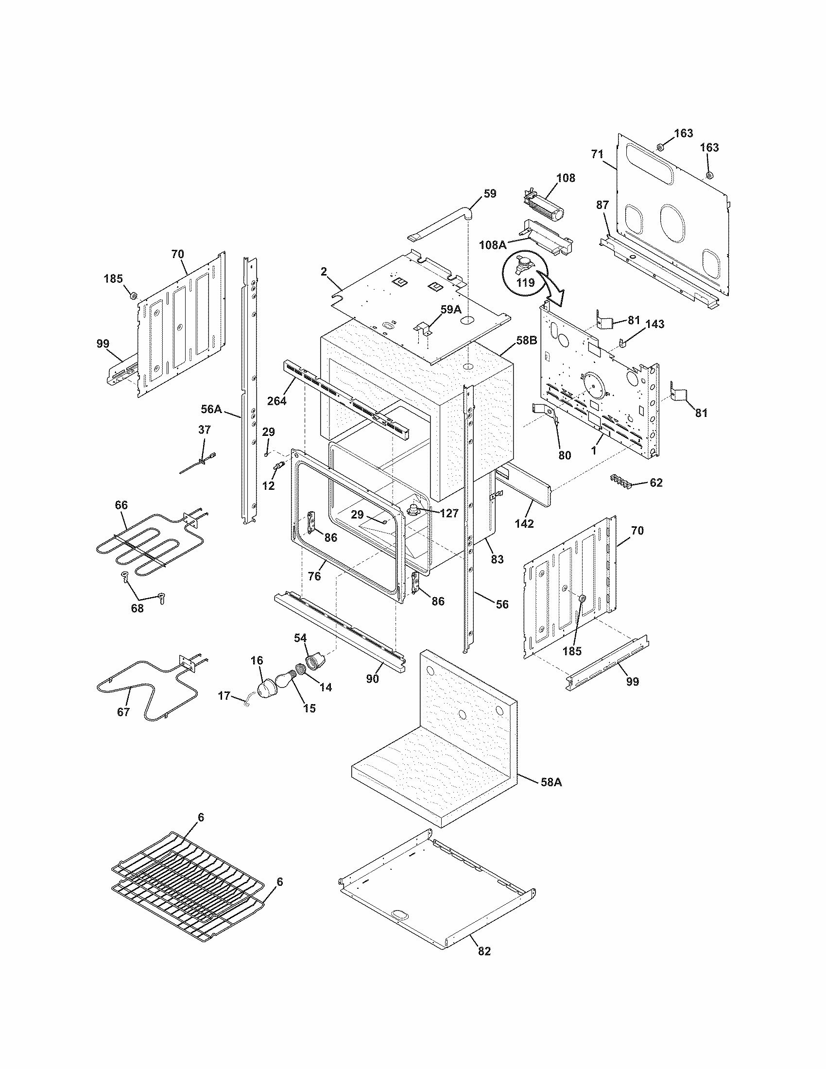 Lower Oven Diagram and Parts List for 79048739900  Kenmore Wall Oven