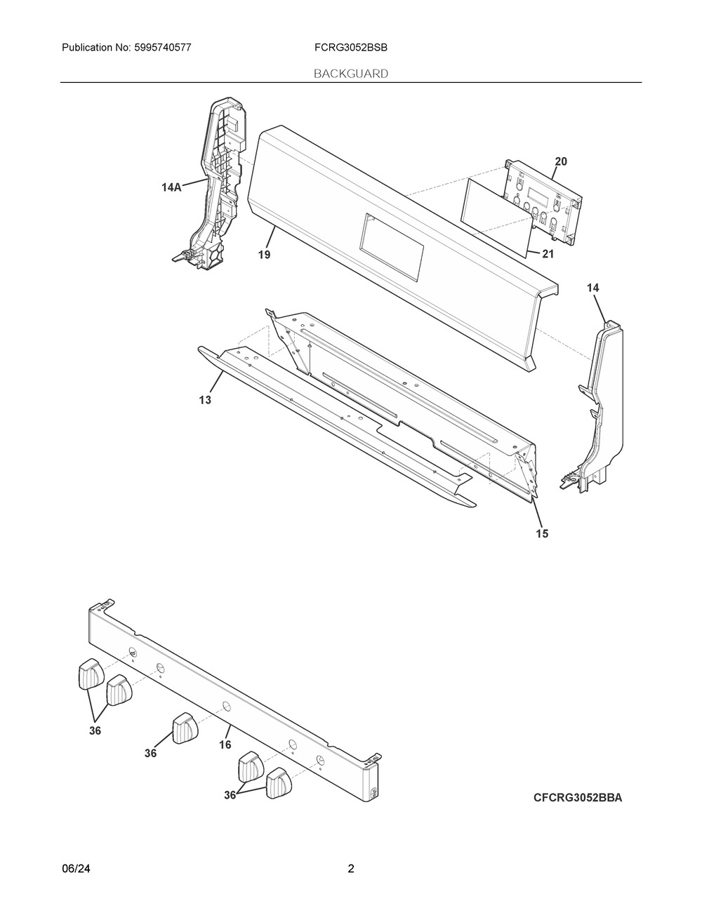 Backguard Diagram and Parts List for FCRG3052BSB  Frigidaire Range