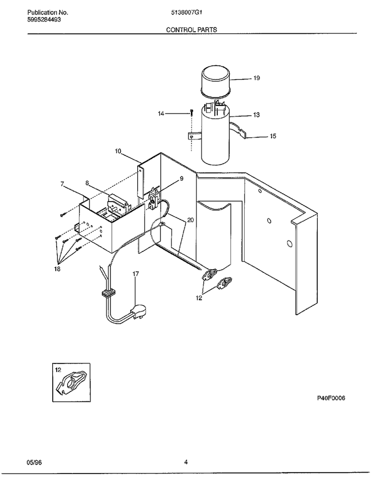 Control Parts Diagram and Parts List for 5138007G1  Frigidaire Air Conditioner