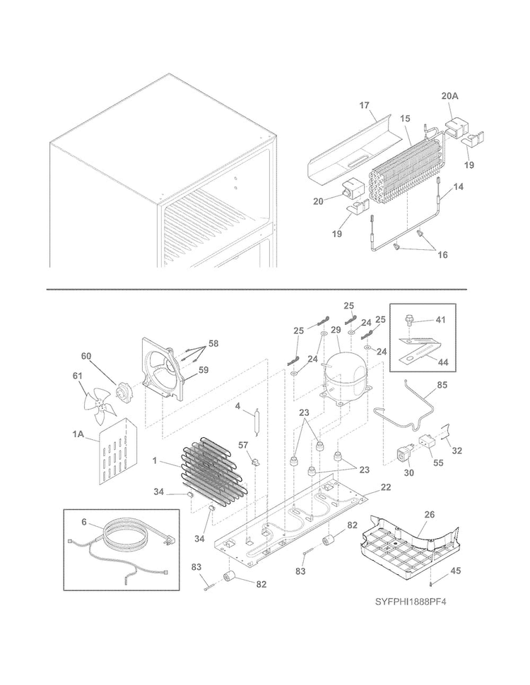 System Diagram and Parts List for FPHI1888PF5  Frigidaire Refrigerator
