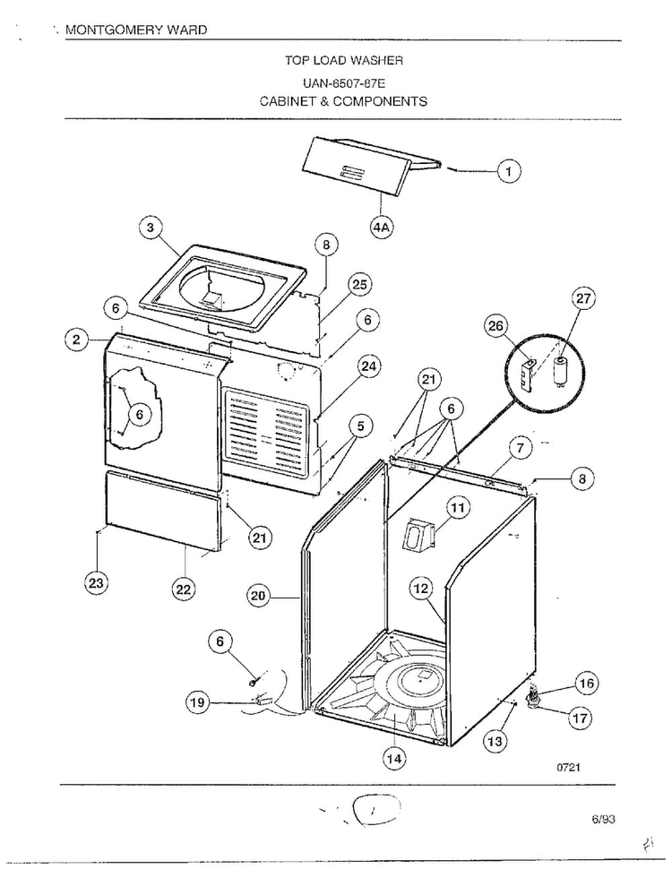 Cabinet And Components Diagram and Parts List for 6507-87E  Frigidaire Washer