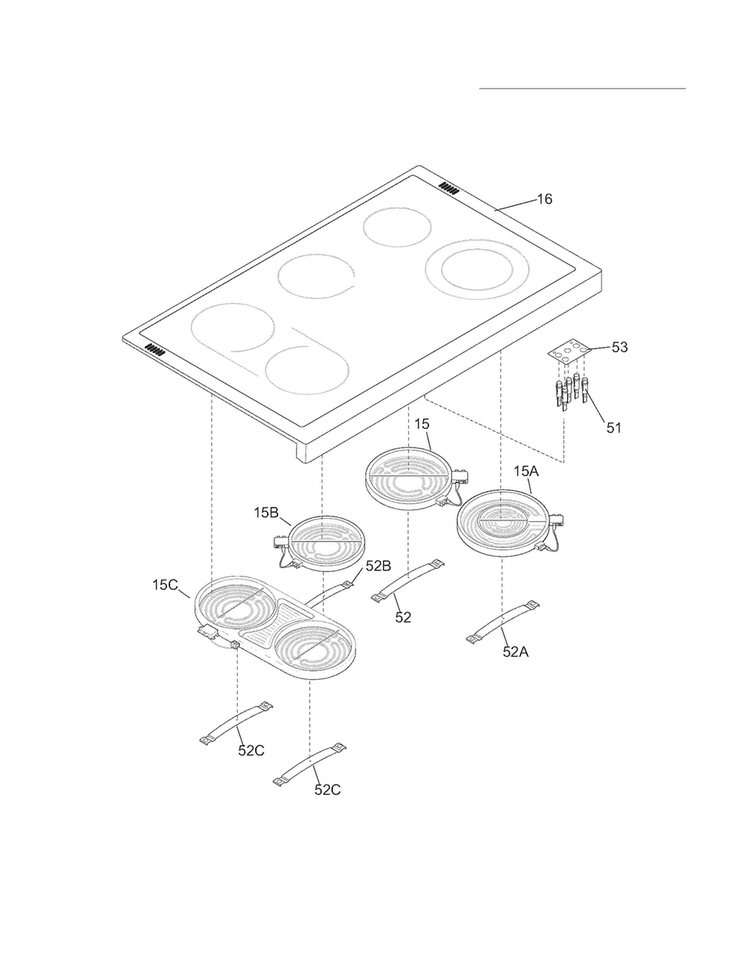 Main Top Diagram and Parts List for FPEF4085KFC  Frigidaire Range