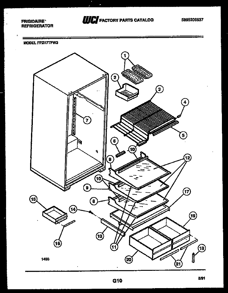 SHELVES AND SUPPORTS Diagram and Parts List for FPZ17TFH3  Frigidaire Refrigerator