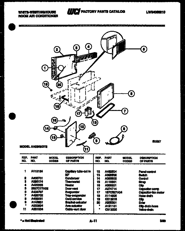 ELECTRICAL PARTS Diagram and Parts List for AH09EK2T2  Frigidaire Air Conditioner