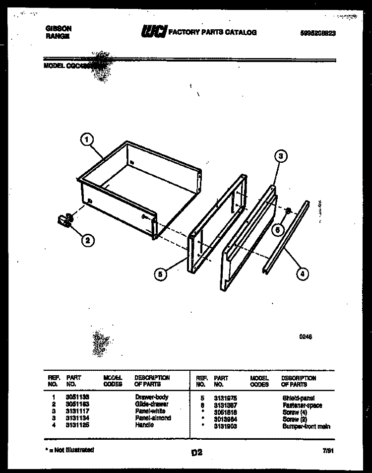 DRAWER PARTS Diagram and Parts List for CGC4S9WXA  Gibson Range