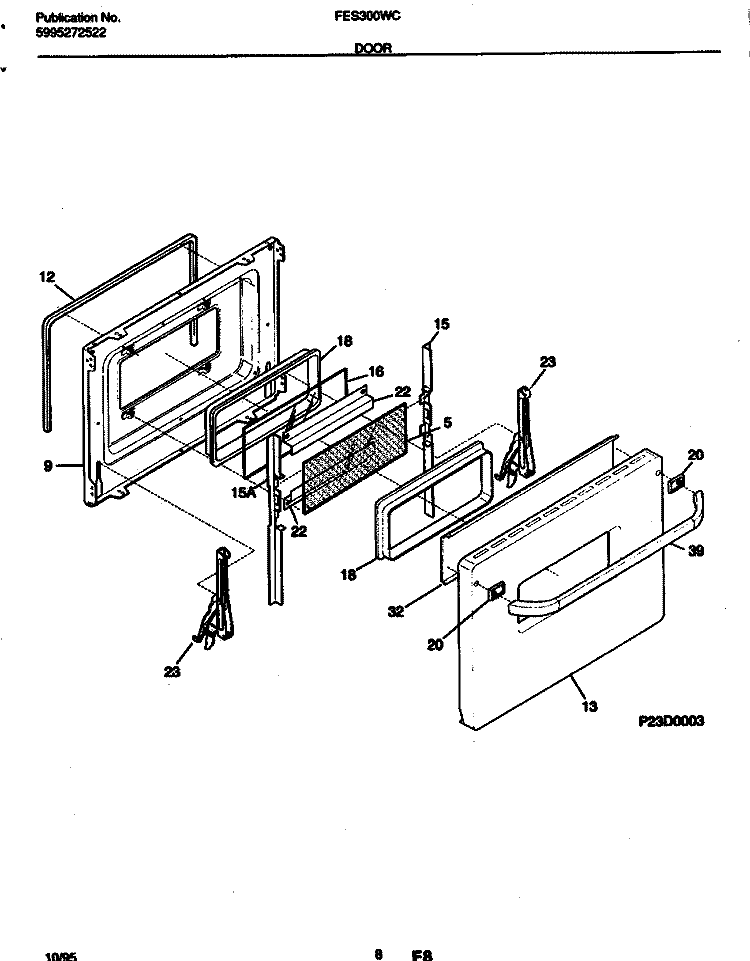 DOOR Diagram and Parts List for FES300WCDA  Frigidaire Range