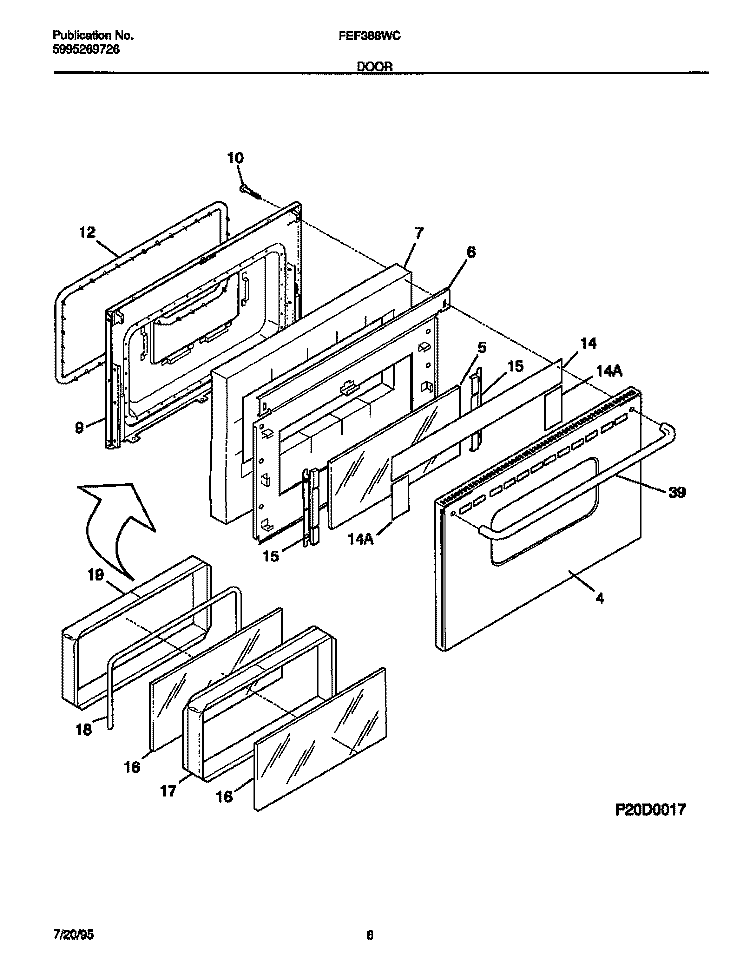 DOOR Diagram and Parts List for FEF388WCCB  Frigidaire Range