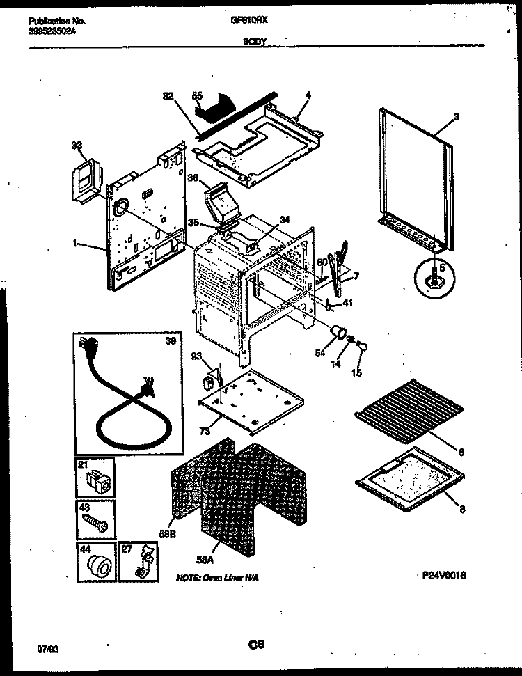BODY PARTS Diagram and Parts List for GF610RXW2  Frigidaire Range