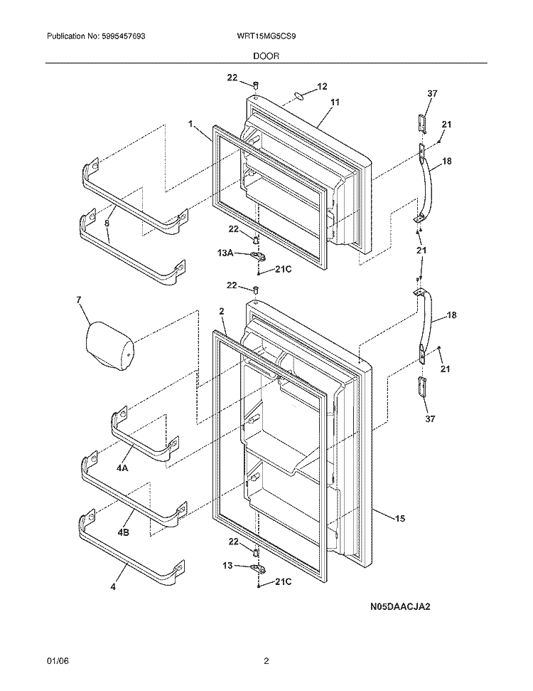 DOOR Diagram and Parts List for WRT15MG5CS9  Westinghouse Refrigerator