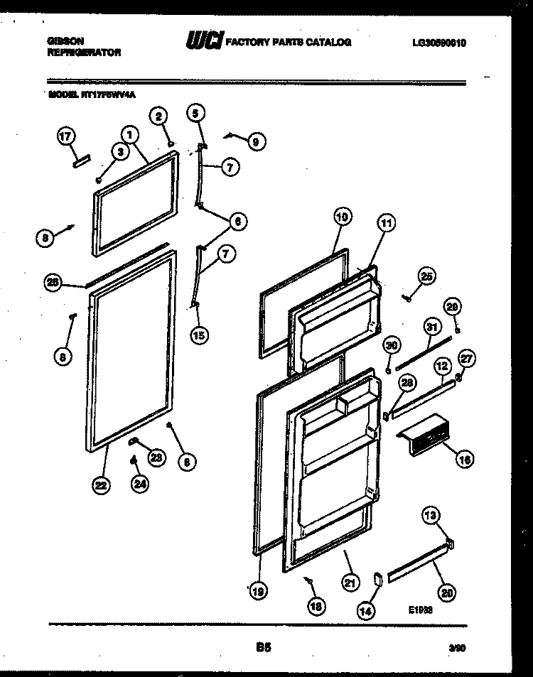 DOOR PARTS Diagram and Parts List for RT17F5WV4A  Gibson Refrigerator