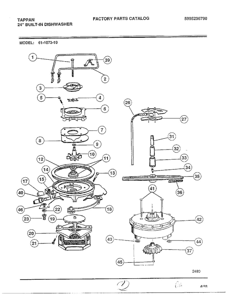 Upper Spray Arm Assy Diagram and Parts List for 61-1073-10  Frigidaire Dishwasher