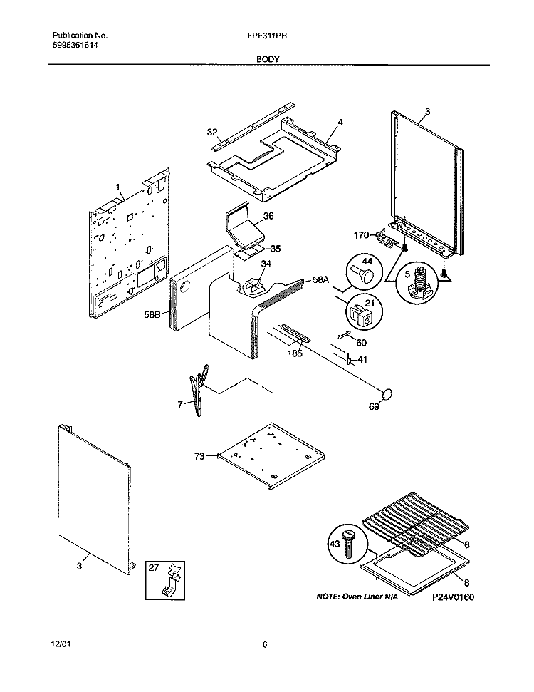 BODY Diagram and Parts List for FPF311PHSC  Frigidaire Range