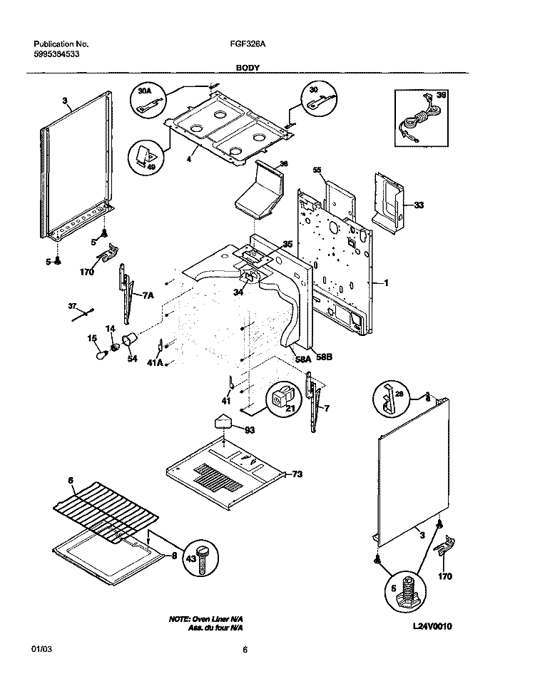 BODY Diagram and Parts List for FGF326AUD  Frigidaire Range