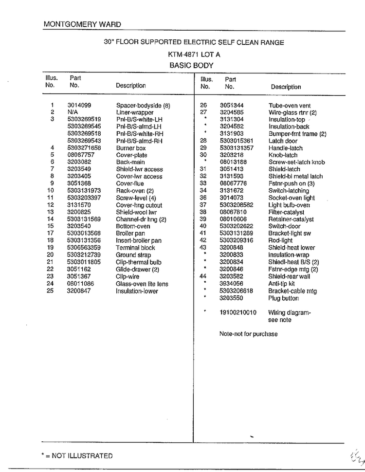 Basic Body Page 2 Diagram and Parts List for 4871A  Frigidaire Range