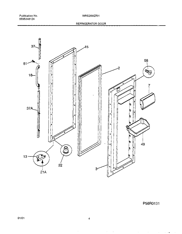 REFRIGERATOR DOOR Diagram and Parts List for WRS26MZRHD0  Westinghouse Refrigerator