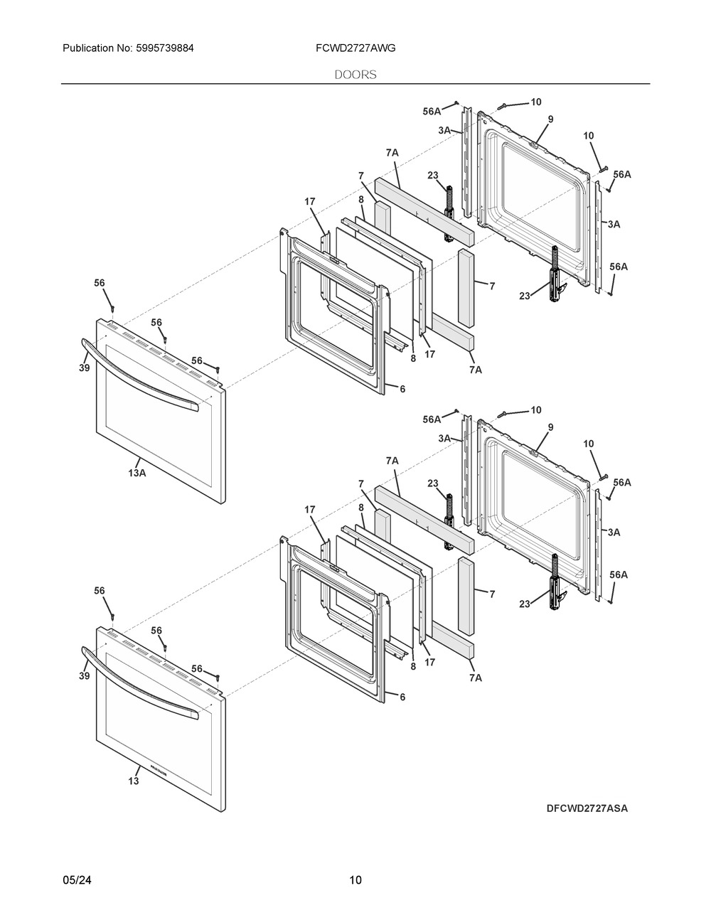 Doors Diagram and Parts List for FCWD2727AWG  Frigidaire Wall Oven