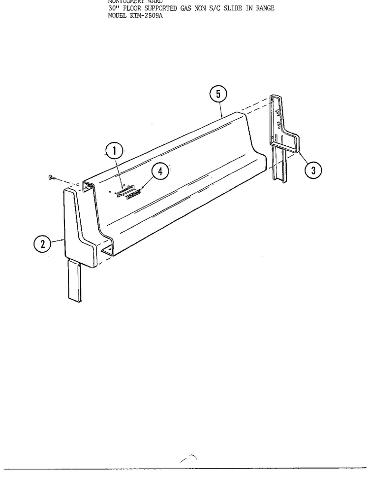 30" Gas Range Backguard Diagram and Parts List for 2509A  Frigidaire Range