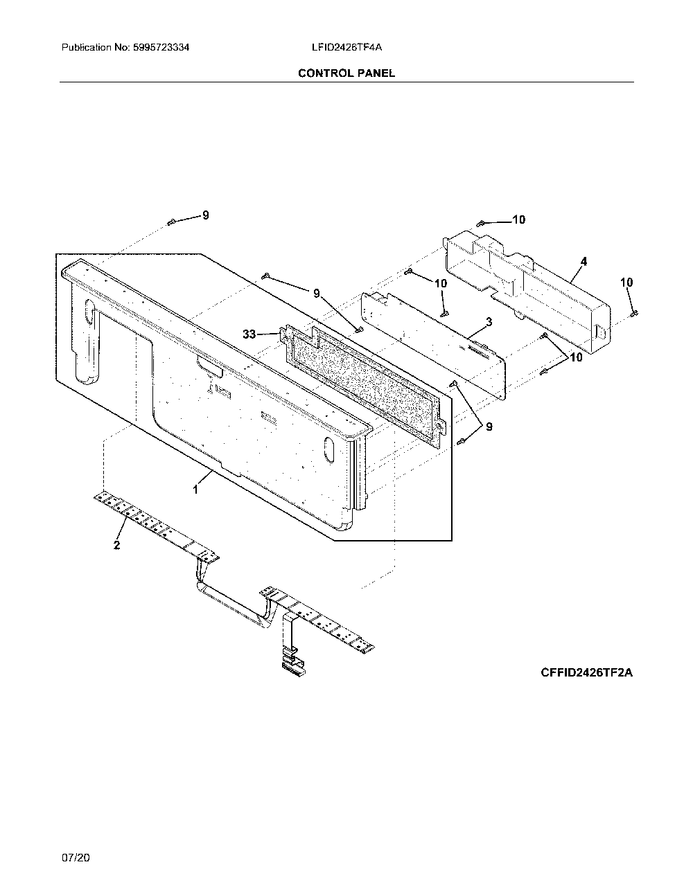 Control panel Diagram and Parts List for LFID2426TF4A  Frigidaire Dishwasher