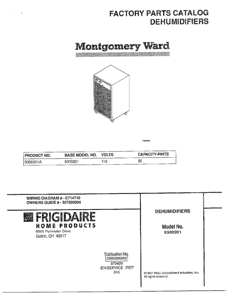 Dehumidifiers Diagram and Parts List for 9330201  Frigidaire Dehumidifier