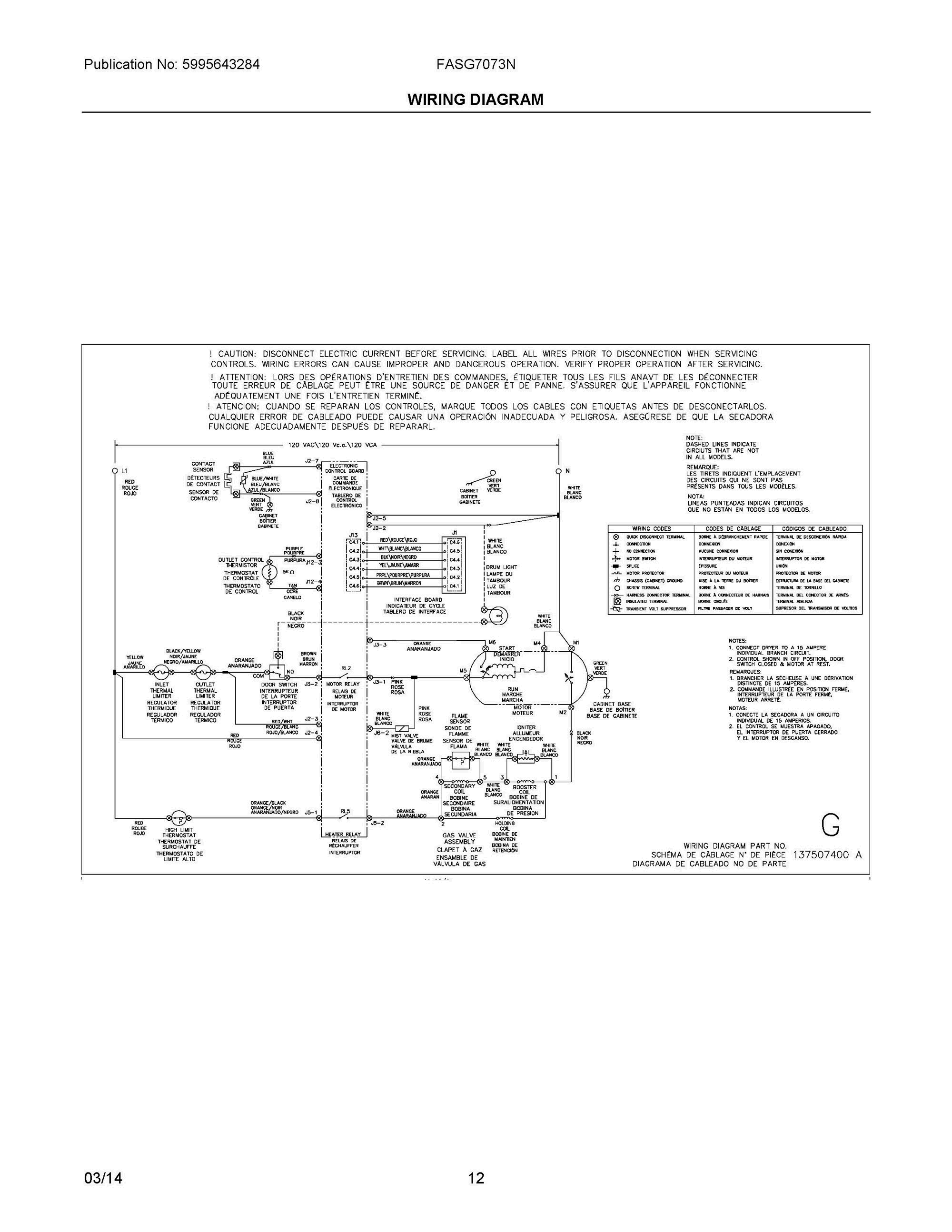 07 - WIRING DIAGRAM Diagram and Parts List for FASG7073NA3  Frigidaire Dryer