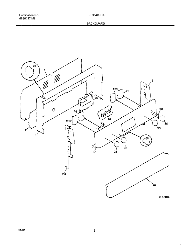 BACKGUARD Diagram and Parts List for FEF354BJDA  Frigidaire Range