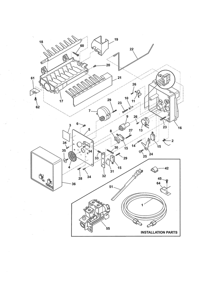 Ice Maker Diagram and Parts List for FFHS2311LBC  Frigidaire Refrigerator