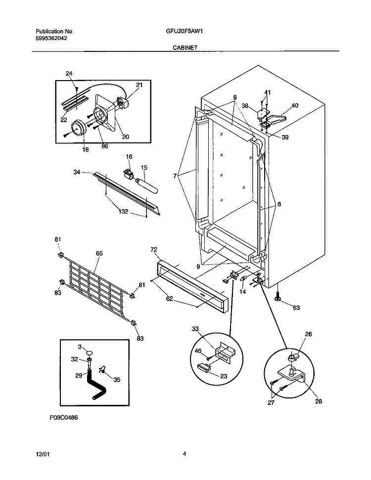 CABINET Diagram and Parts List for GFU20F5AW1  Gibson Freezer
