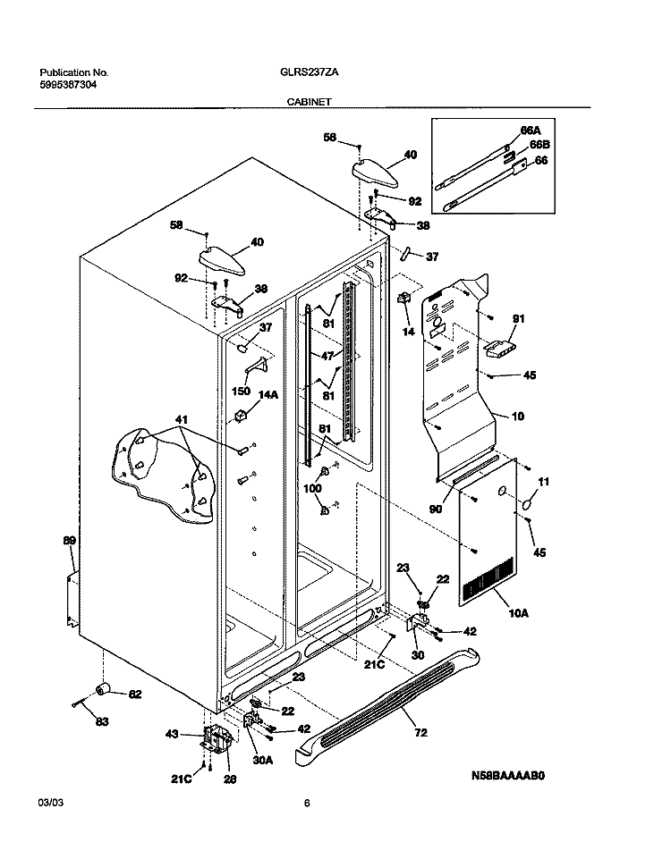 CABINET Diagram and Parts List for GLRS237ZAW7  Frigidaire Refrigerator