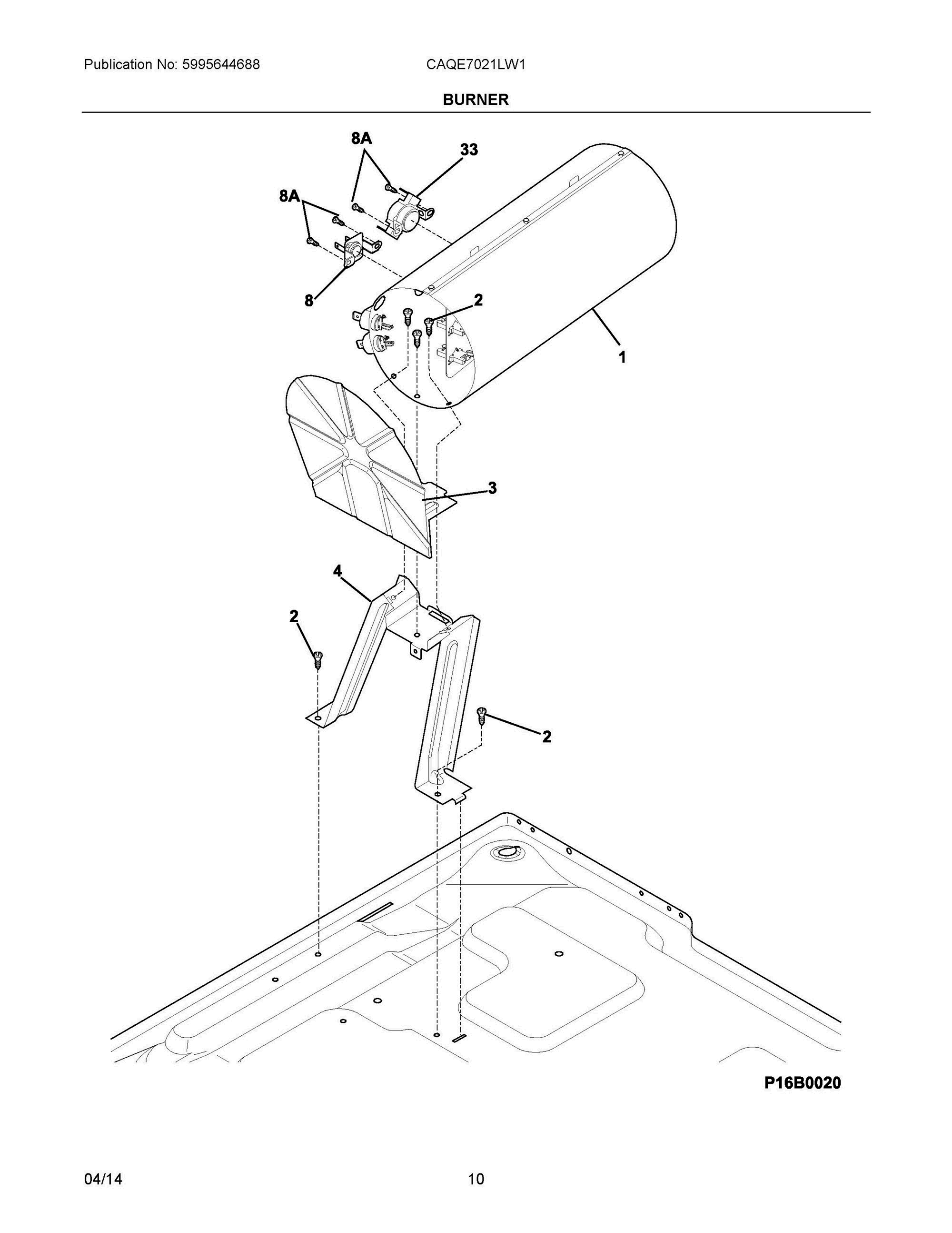 06 - BURNER Diagram and Parts List for CAQE7021LW1  Frigidaire Dryer