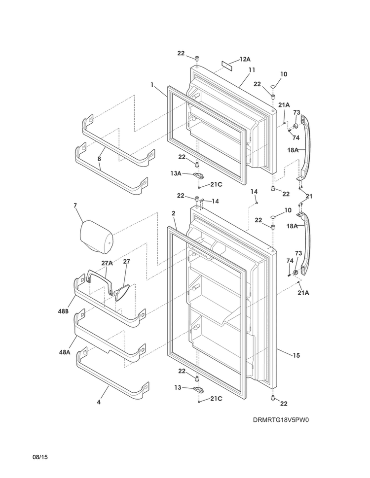 Doors Diagram and Parts List for MRTG18V5PW2  Uni Refrigerator