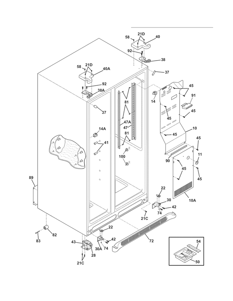 Cabinet Diagram and Parts List for FGHS2332LP6  Frigidaire Refrigerator