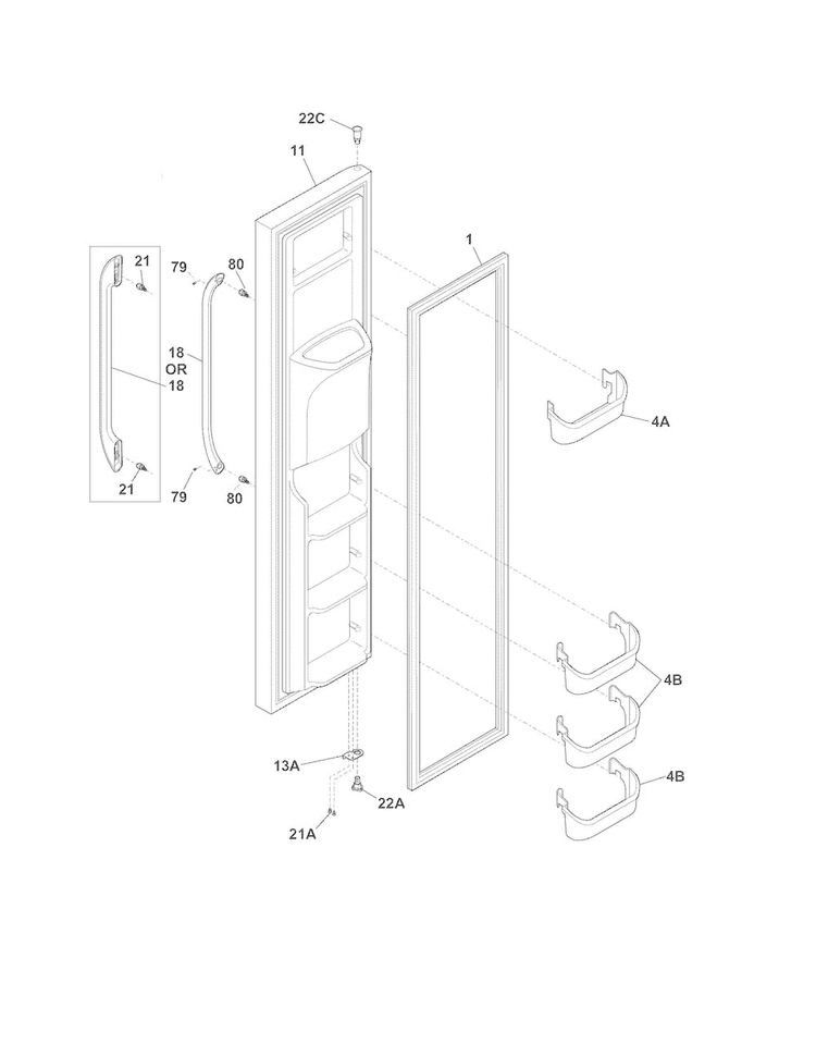 Freezer Door Diagram and Parts List for FFHS2322MW6  Frigidaire Refrigerator