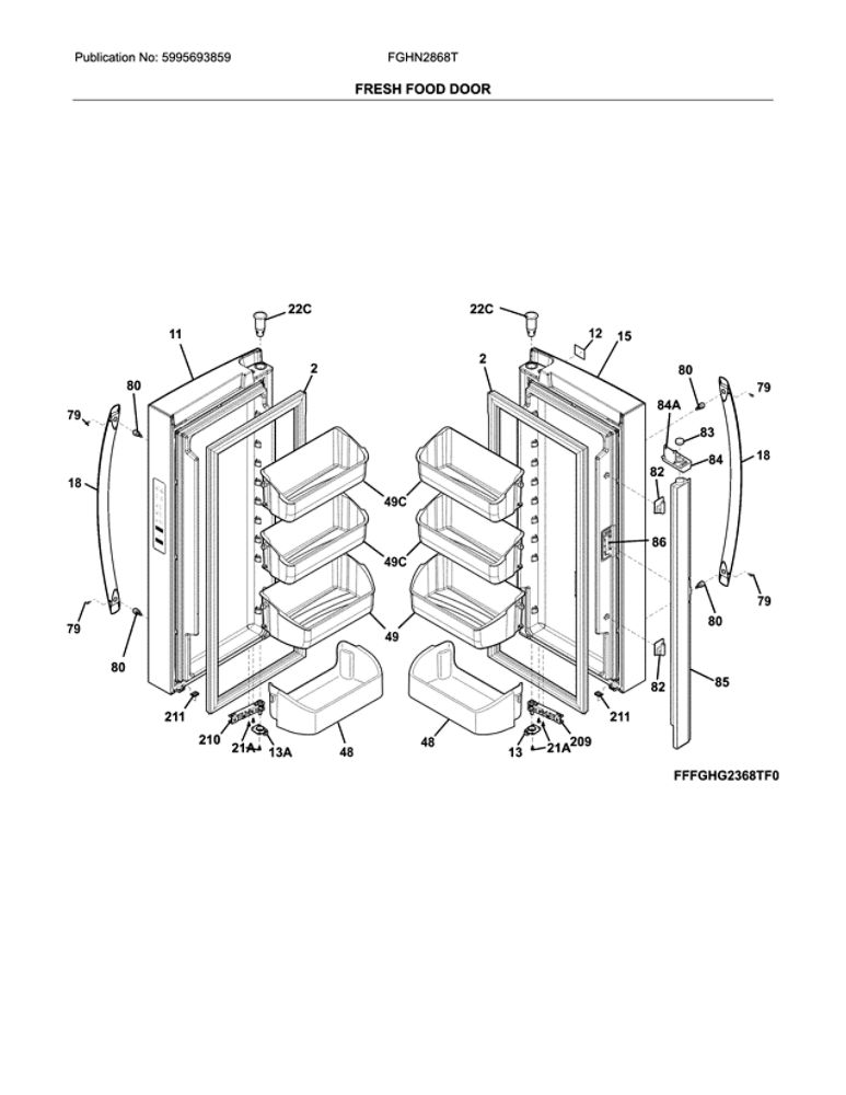 Fresh Food Door Diagram and Parts List for FGHN2868TF1  Frigidaire Refrigerator