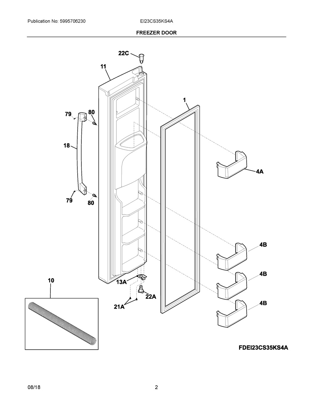 Freezer Door Diagram and Parts List for EI23CS35KS4A  Frigidaire Refrigerator
