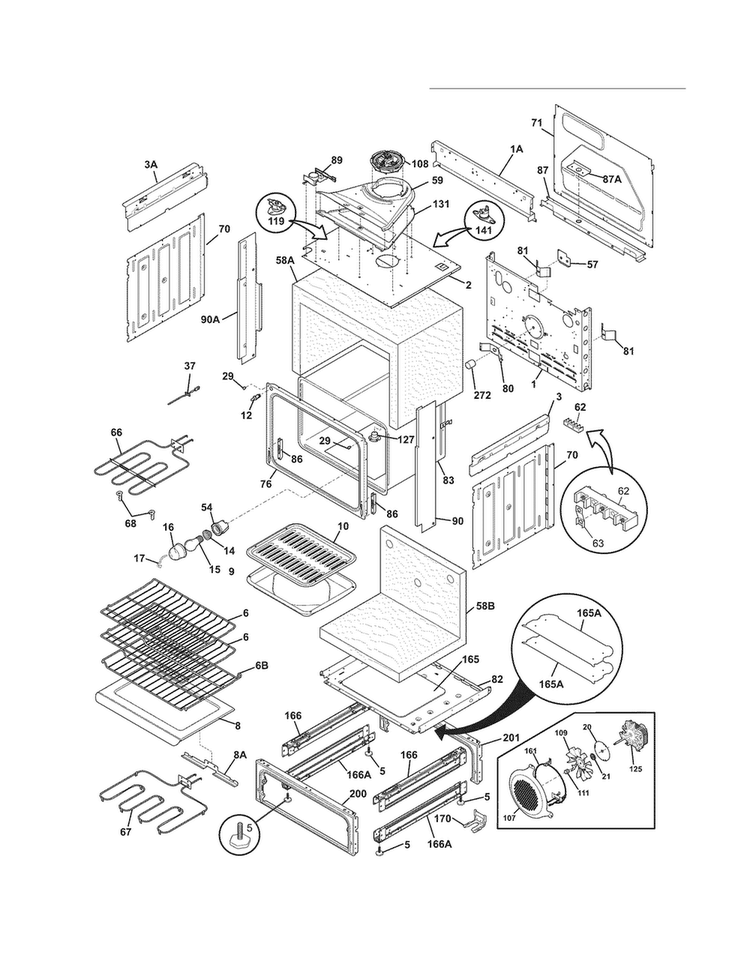 Body Diagram and Parts List for FGES3045KFD  Frigidaire Range
