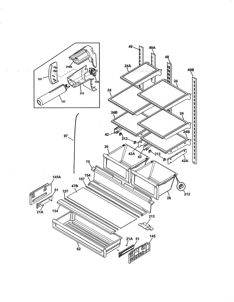 Shelves Diagram and Parts List for 25370423415  Kenmore Refrigerator