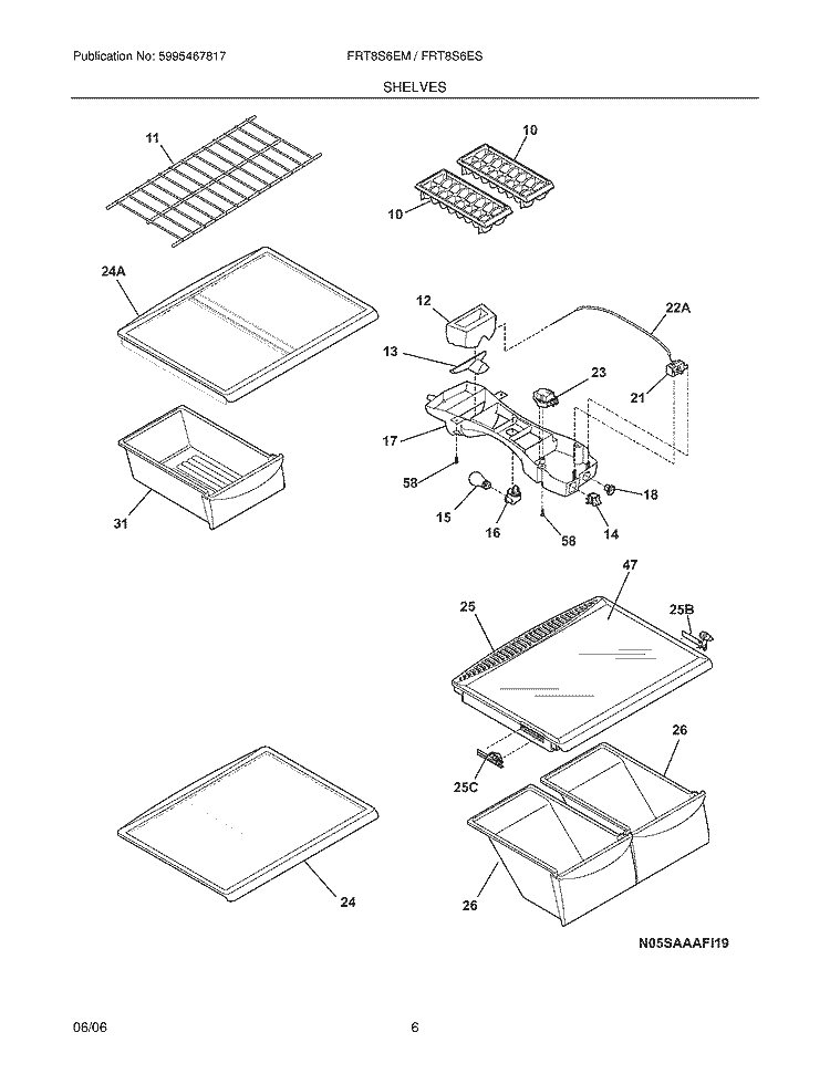SHELVES Diagram and Parts List for FRT8S6EMBE  Frigidaire Refrigerator