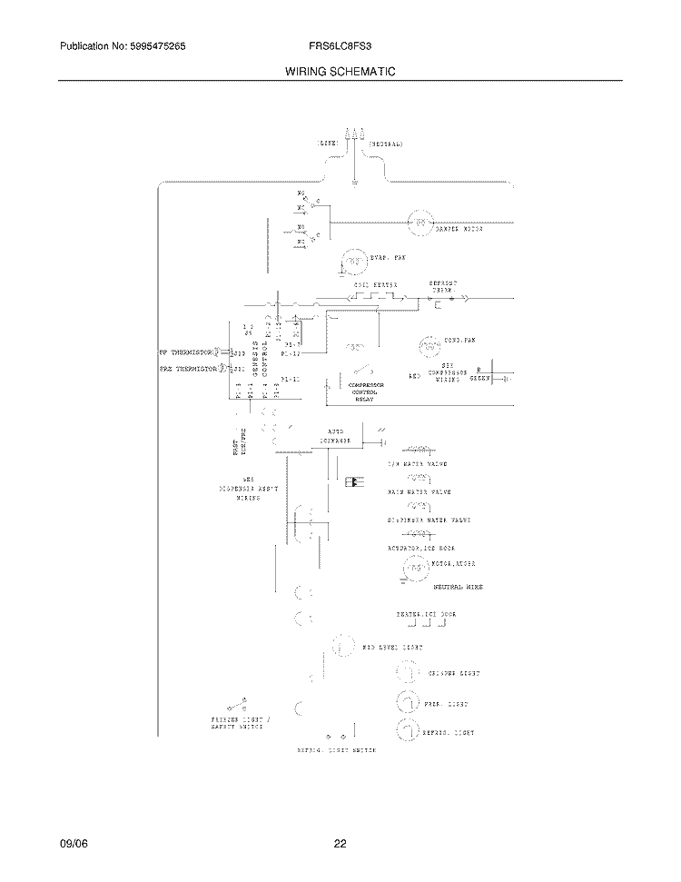 WIRING SCHEMATIC Diagram and Parts List for FRS6LC8FS3  Frigidaire Refrigerator