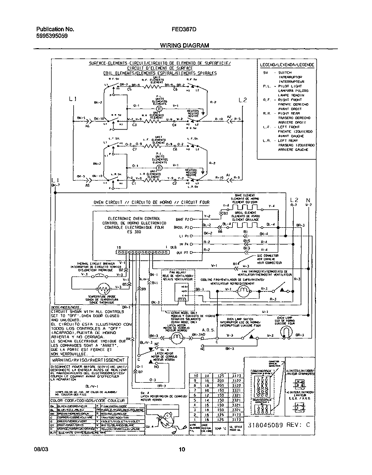 WIRING DIAGRAM Diagram and Parts List for FED367DQA  Frigidaire Range