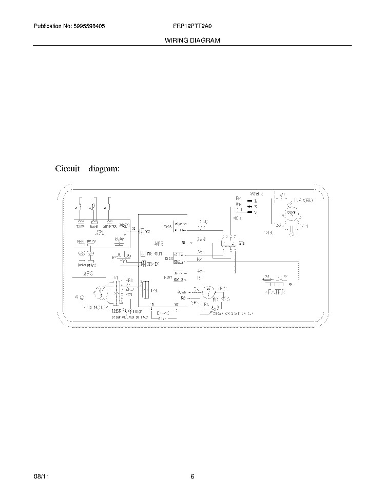 WIRING DIAGRAM Diagram and Parts List for FRP12PTT2A0  Frigidaire Air Conditioner