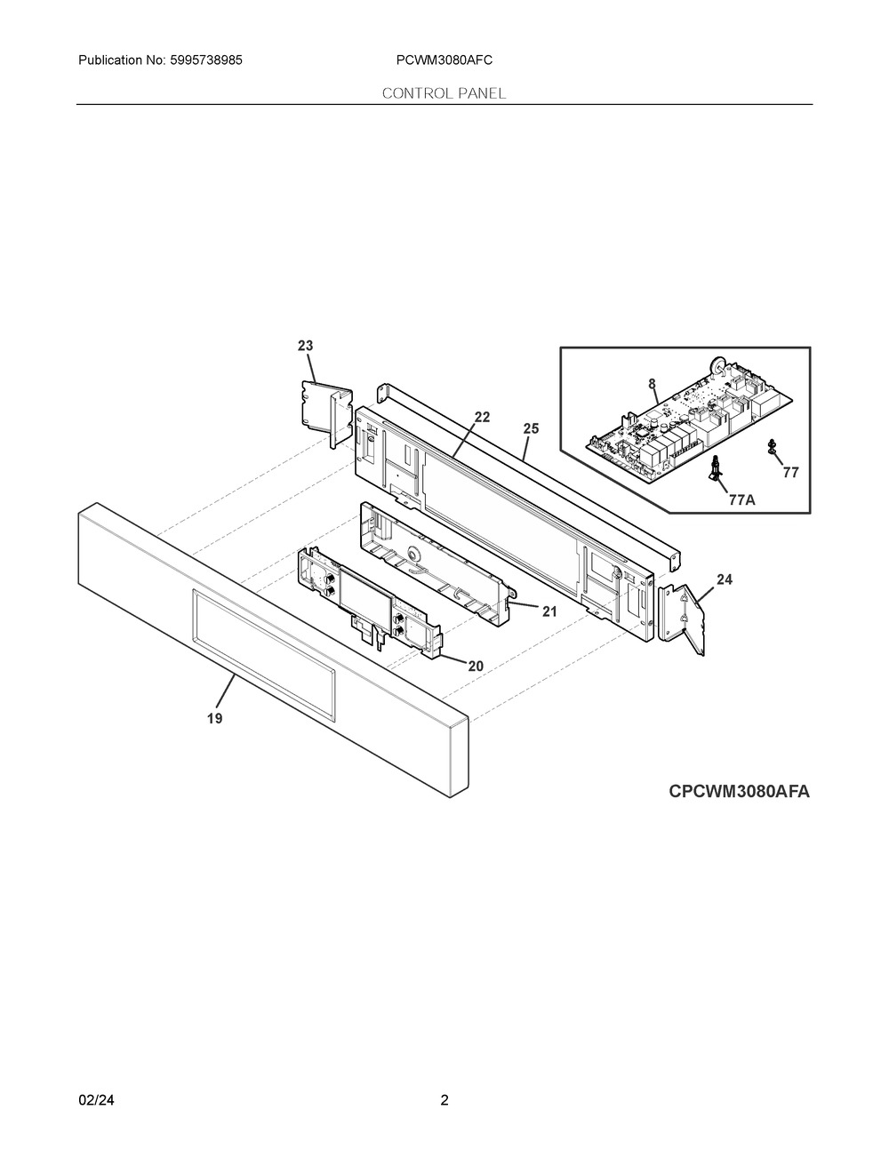Control Panel Diagram and Parts List for PCWM3080AFC  Frigidaire Microwave Oven Combo